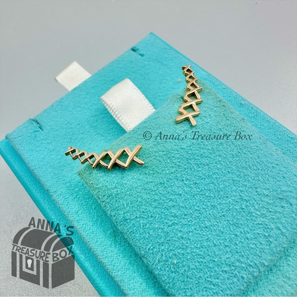 Tiffany & Co. 18K Yellow Gold X Kiss Climber Earrings (box, pouch, ribbon)
